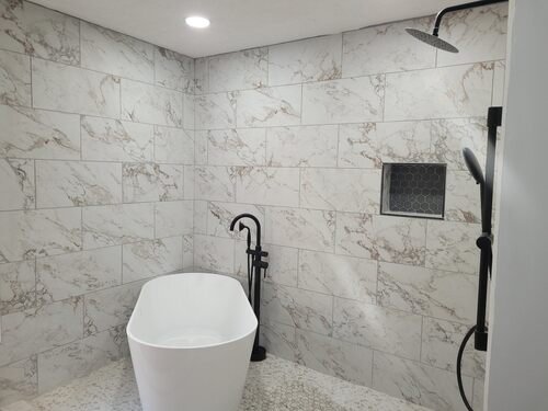 Shower and bathtub combo installed during a bathroom remodel in Cullman Alabama