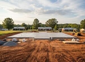 AI-generated image of a new concrete slab foundation at a residential build site in Cullman AL